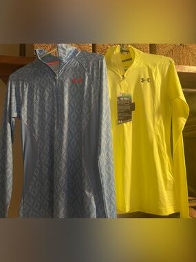 Under Armour Women's Neon Yellow and Light Blue Long Sleeve 1/4 Zip Tops lot